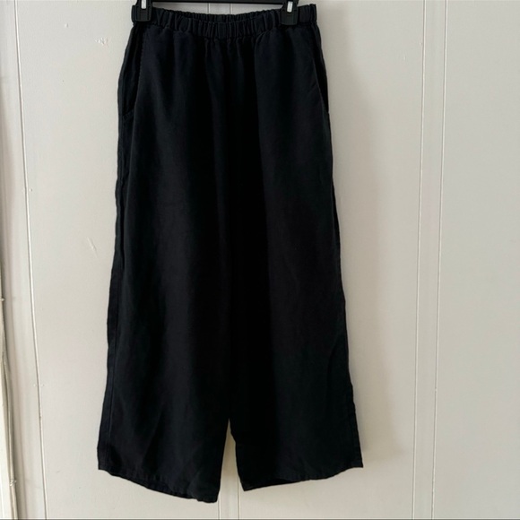 Flax Linen Cropped Wide Leg Pants Black Small - Picture 2 of 10